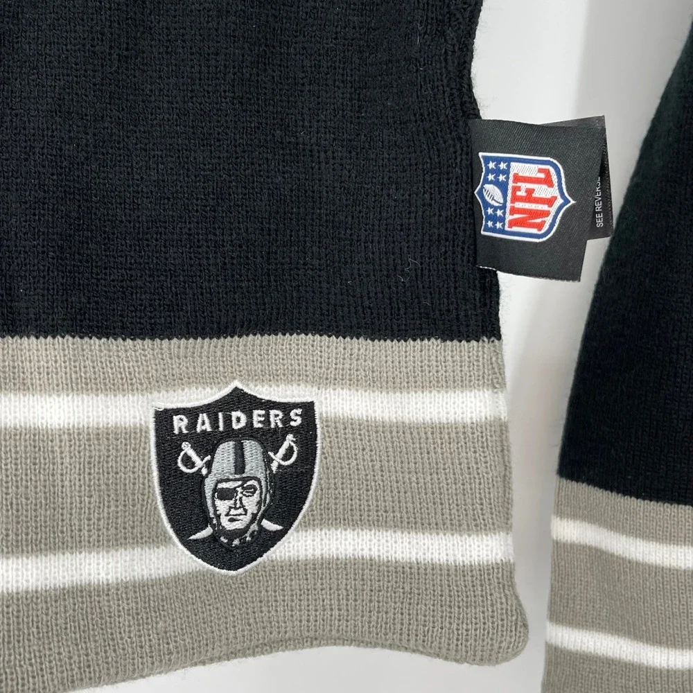 NFL Raiders Scarf Football Team Black Gray Striped‎ Logo Winter Knitwear